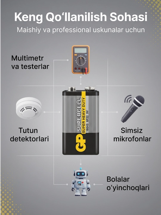 GP Super Alkaline 9V "Krona" ishqoriy batareyasi, 6LF22, blisterda 1 dona
