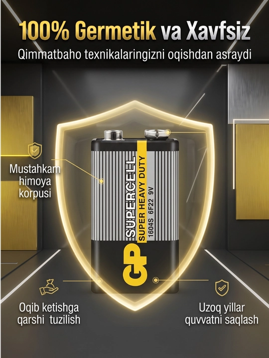 GP Super Alkaline 9V "Krona" ishqoriy batareyasi, 6LF22, blisterda 1 dona