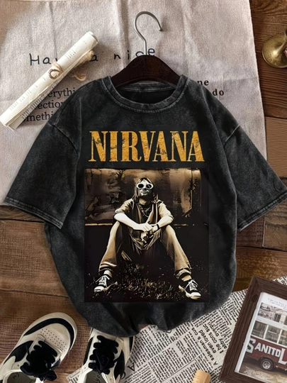 Erkaklar uchun Nirvana oversayz futbolkasi, zamonaviy erkin bichimli futbolka
