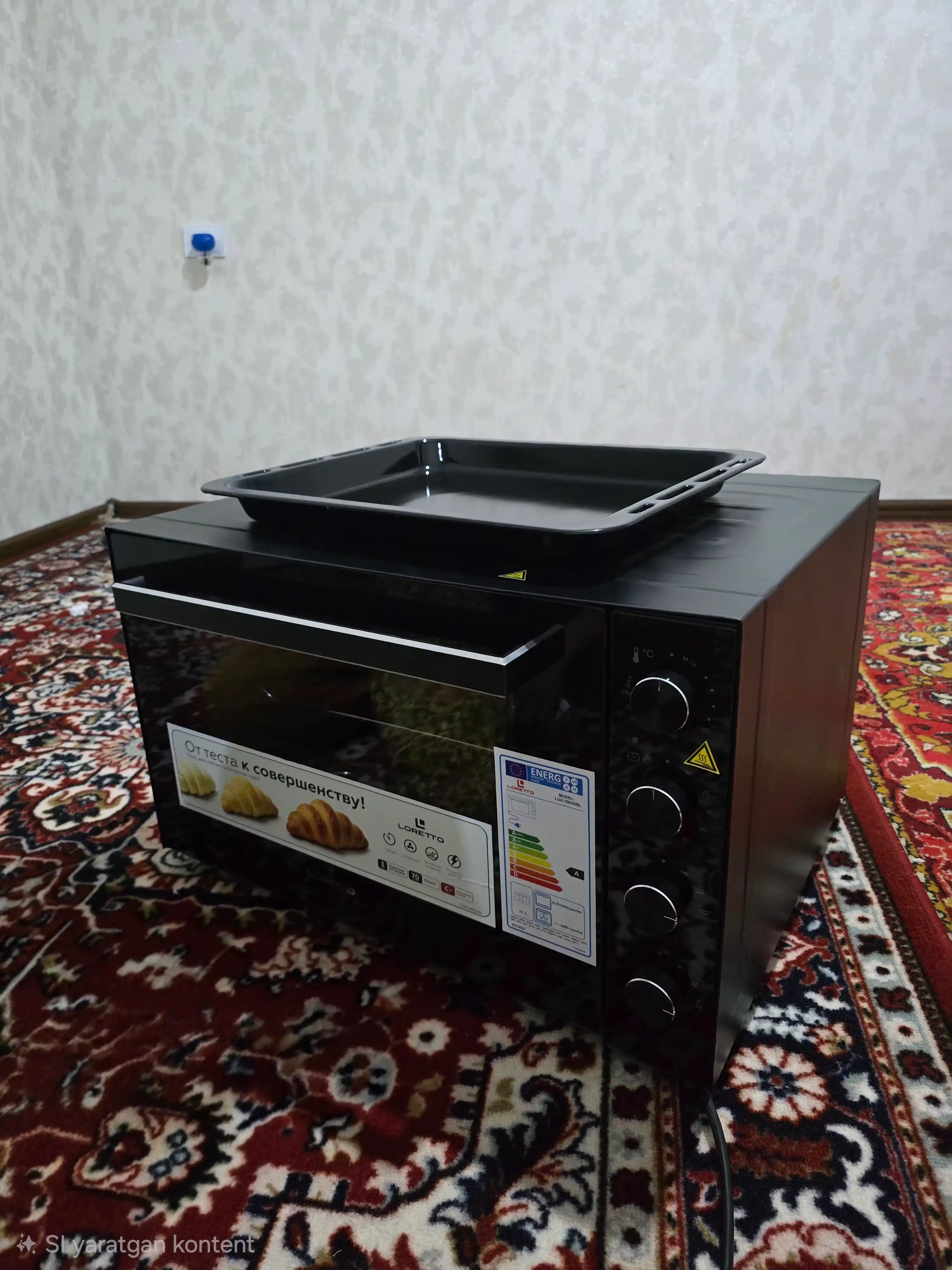 LORETTO LUX-7003GBL – elektr duxovka, mini pech, termostat, taymer konvektsiya, 70 litr