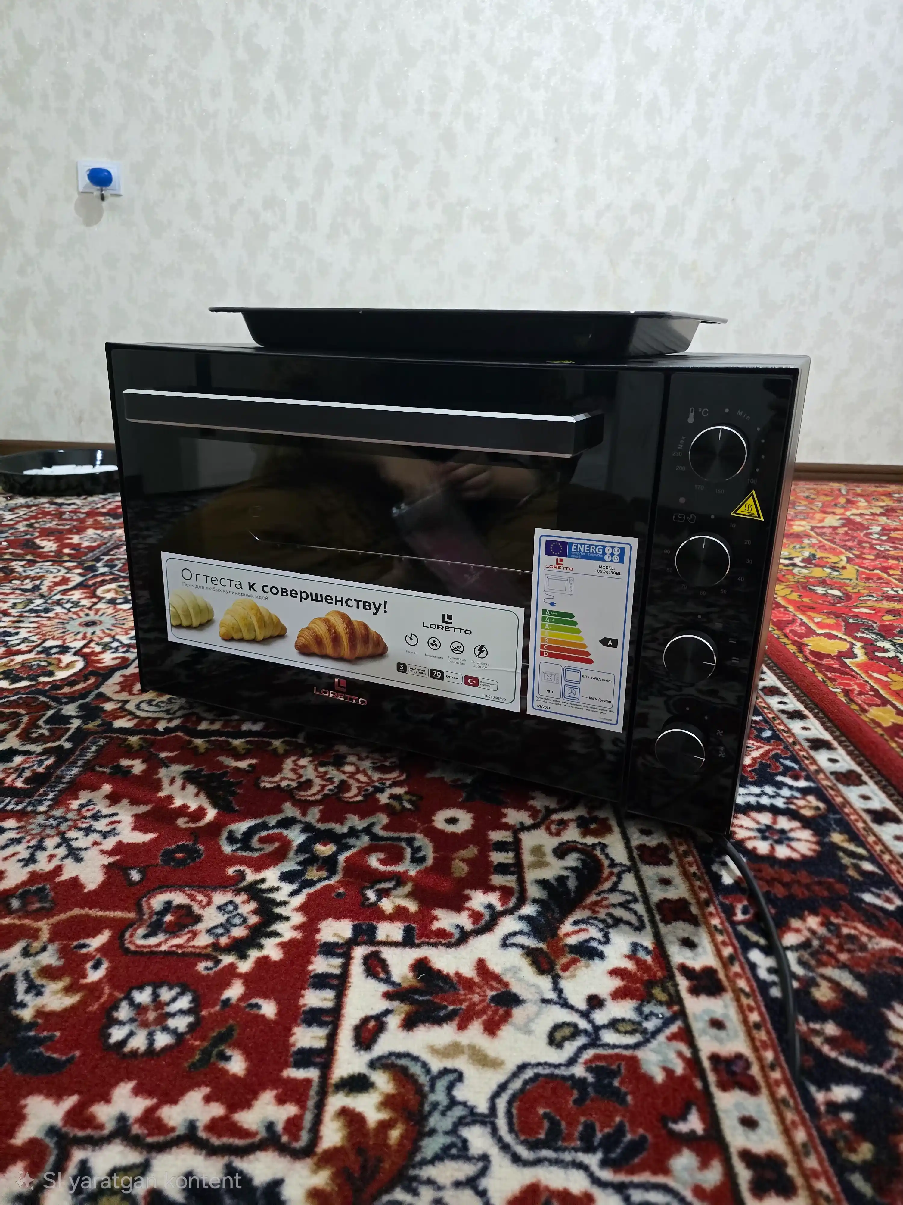 LORETTO LUX-7003GBL – elektr duxovka, mini pech, termostat, taymer konvektsiya, 70 litr