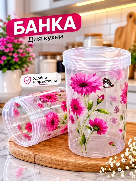 Пластиковая банка с крышкой - 