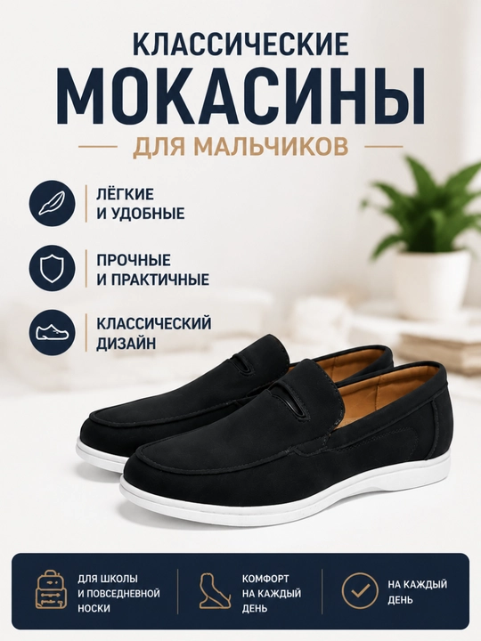 Туфли классические для мальчиков, мокасины для школы - 