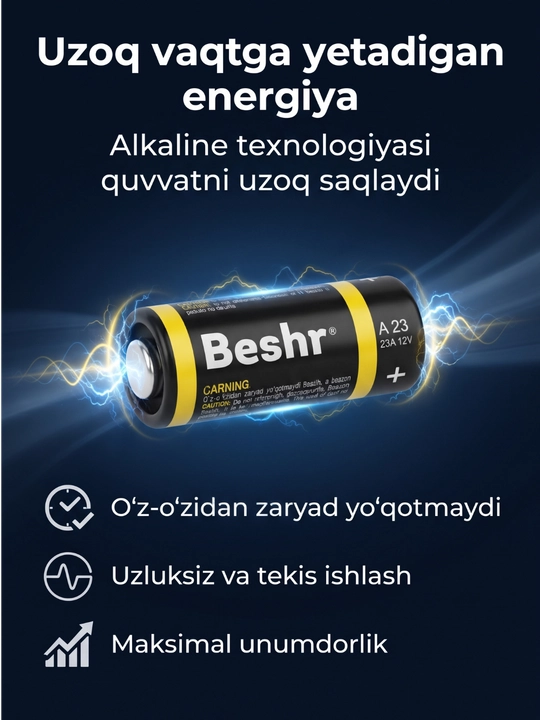 Beshr ishqoriy Alkaline 23A 12V batareykasi, pultlar uchun qadoqda 1 dona