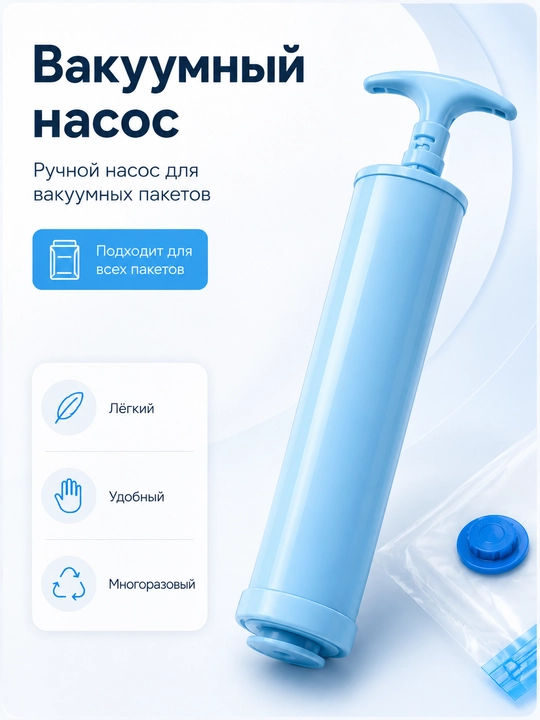 Вакуумные пакеты для хранения вещей с насосом — набор и 3 размера на выбор