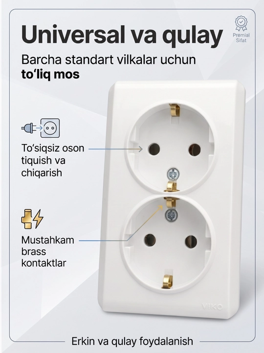 ViKO oq rangli ustki rozetka (2-lik, dvaynoy nakladnoy)
