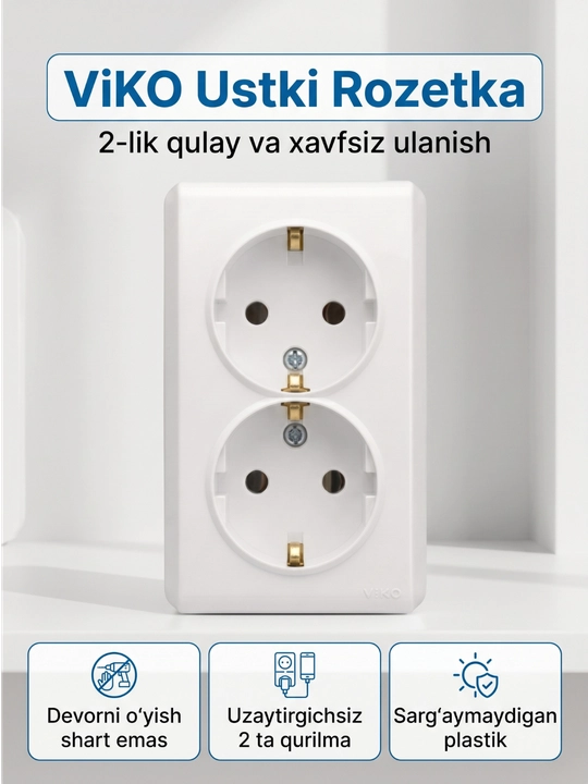 ViKO oq rangli ustki rozetka (2-lik, dvaynoy nakladnoy)