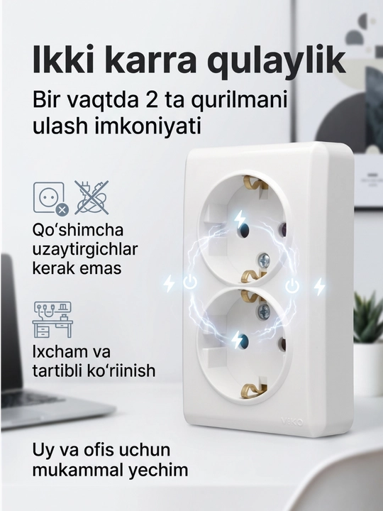 ViKO oq rangli ustki rozetka (2-lik, dvaynoy nakladnoy)