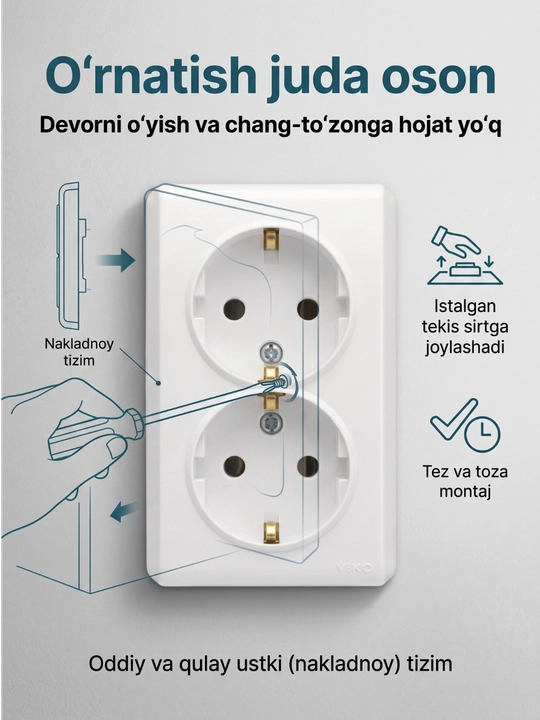 ViKO oq rangli ustki rozetka (2-lik, dvaynoy nakladnoy)