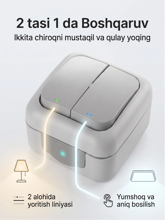 Namlikdan va changdan himoyalangan ustki chiroq o'chirgich IP54 2 klavishali, kulrang