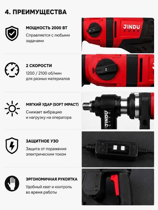 JINDU JDC-06P Olmosli  burg'ulash mashinasi (Soft Impact Core Drill Machine)