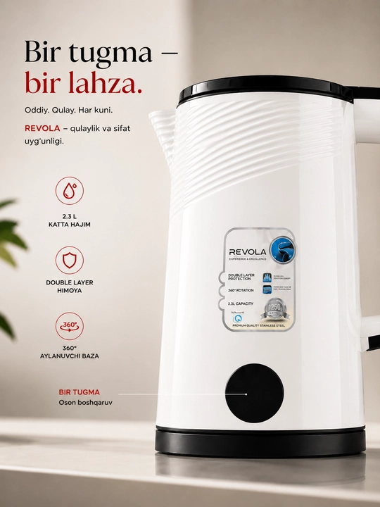 Revola Elektr choynak, 2,5 litrli, choy damlash uchun elektr choynak, 1500 Vt tefal