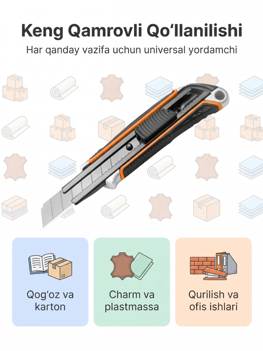 Kantselyariya pichog'i, universal, 18 mm, rezinalangan tutqichli