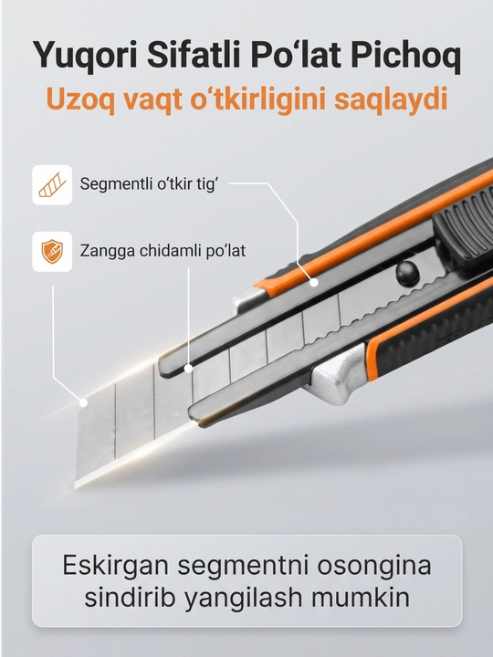 Kantselyariya pichog'i, universal, 18 mm, rezinalangan tutqichli