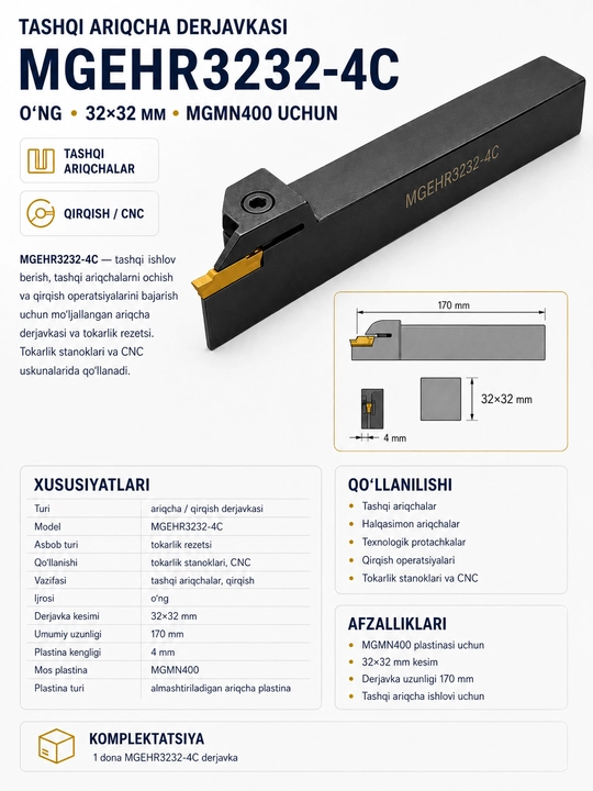Kanavka tutqichi MGEHR3232-4C, CNC keskich 32×32 mm, MGMN400