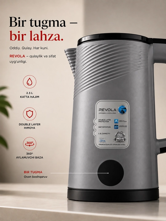 Revola Elektr choynak, 2,5 litrli, choy damlash uchun elektr choynak, 1500 Vt tefal
