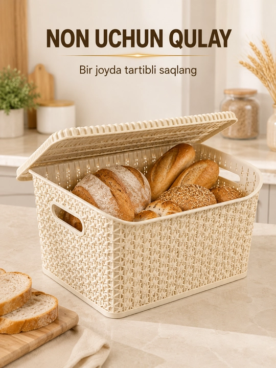 Хлебница с крышкой и ручками, плетёный дизайн, корзина для хранения хлеба