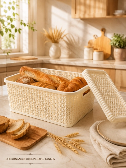 Хлебница с крышкой и ручками, плетёный дизайн, корзина для хранения хлеба