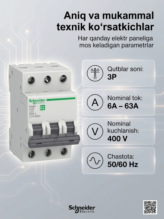 Easy9 seriyali Schneider Electric 3P avtomatik o‘chirgichi
