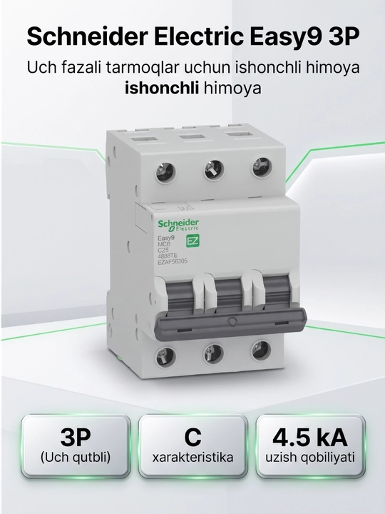 Easy9 seriyali Schneider Electric 3P avtomatik o‘chirgichi - 