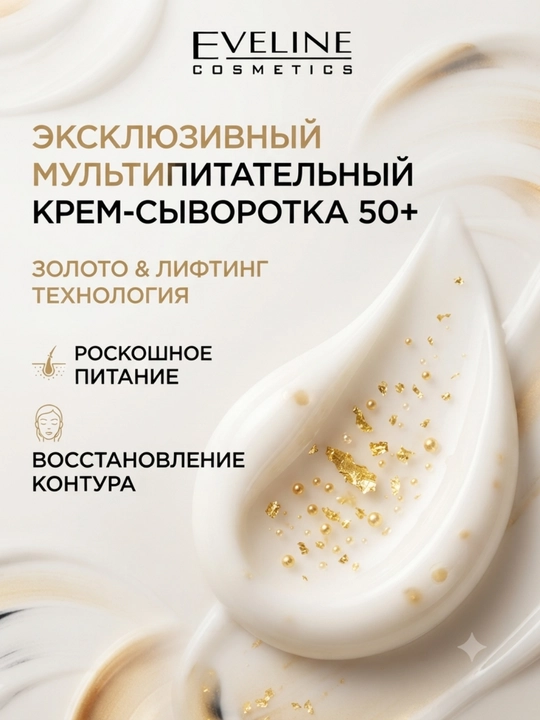 Крем-сыворотка для лица Eveline 24 Gold, эксклюзивный, мультипитательный 50+, 50 мл