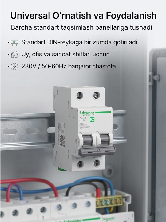 Easy9 2P C 4.5kA 230V avtomatik o‘chirgichi