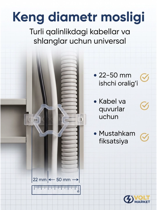 NSU Clips Plastik Kabel Klipsi 22-50 mm – 100 dona to‘plam