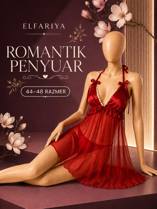 Романтический женский пеньюар из прозрачной сетки и атласа, размер 44–48 - 