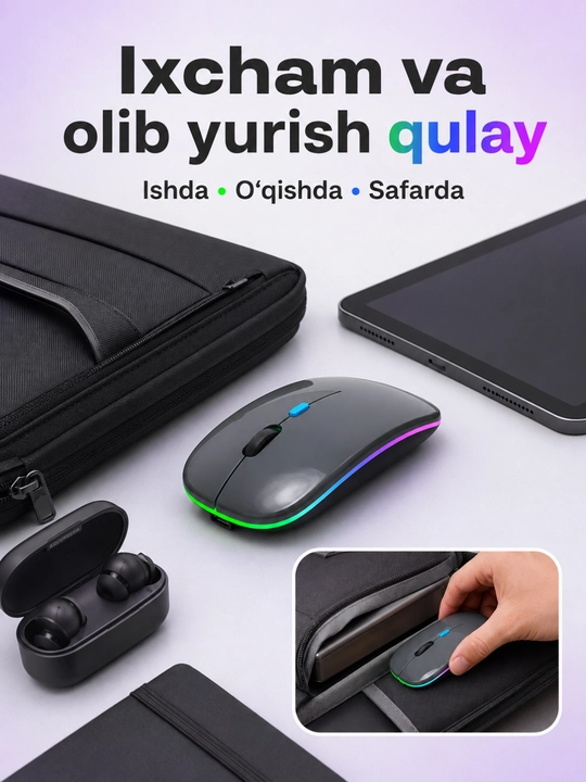 Simsiz kompyuter sichqonchasi, Bluetooth va 2.4 GHz, RGB,  mishka noutbuk