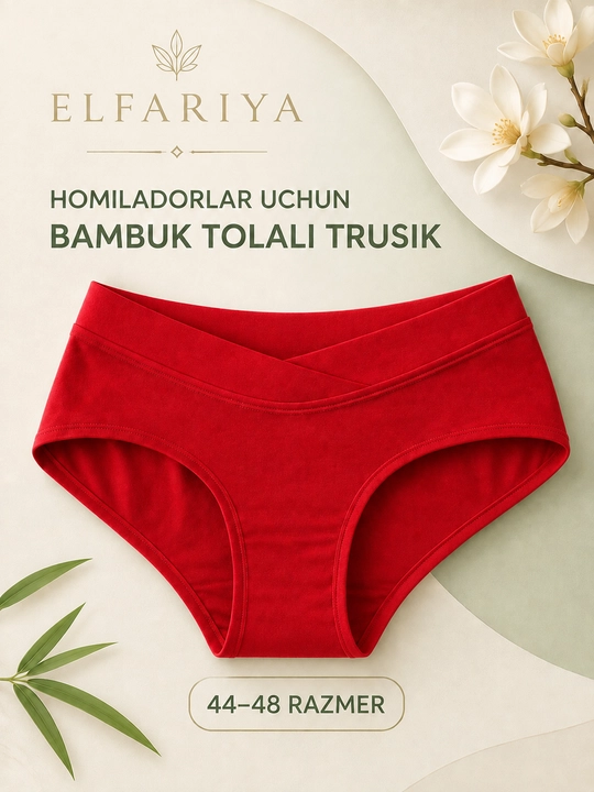 Homiladorlar uchun qorin ostidagi bambuk trusiklar, yumshoq va qulay, 44-48 o‘lchamda - 