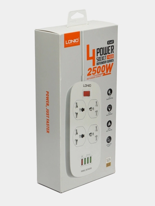 LDNIO SC4407 2500W удлинитель, 4 розетки, 4 USB, QC3.0, сетевой фильтр, оригинал, зарядка! - 
