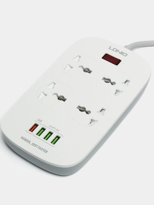LDNIO SC4407 2500W удлинитель, 4 розетки, 4 USB, QC3.0, сетевой фильтр, оригинал, зарядка!