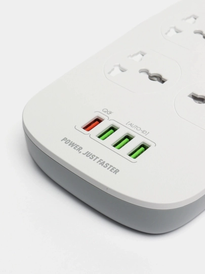 LDNIO SC4407 2500W удлинитель, 4 розетки, 4 USB, QC3.0, сетевой фильтр, оригинал, зарядка!