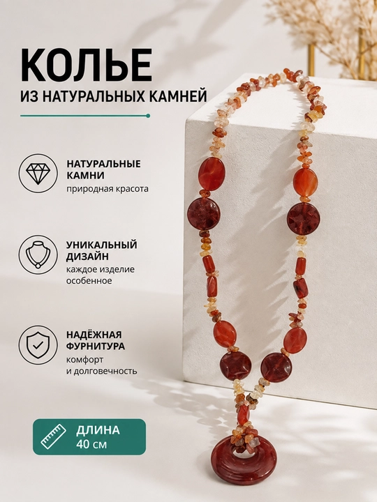 Длинное колье с натуральными камнями - 