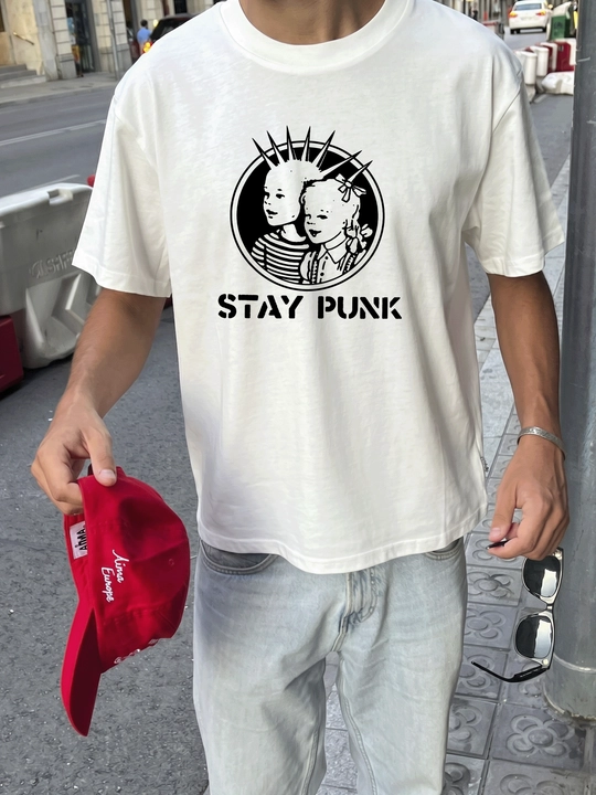 MICONIC Stay Punk printli oq uniseks oversayz futbolkasi