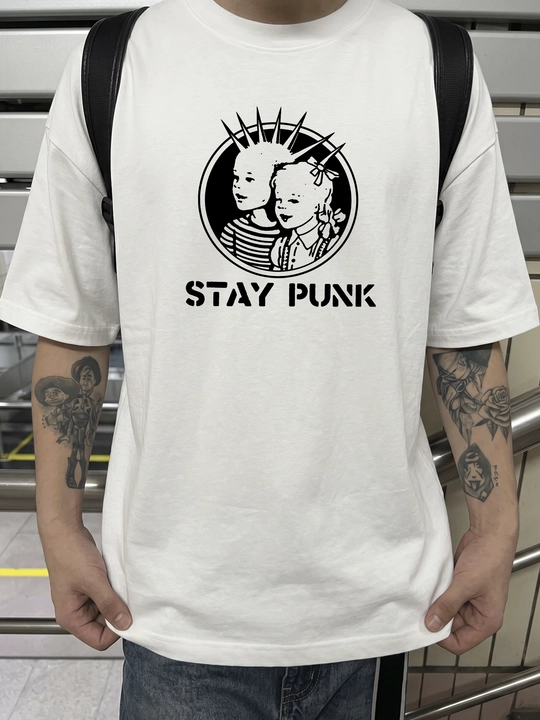 MICONIC Stay Punk printli oq uniseks oversayz futbolkasi