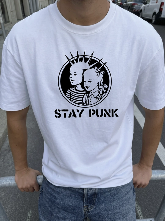 MICONIC Stay Punk printli oq uniseks oversayz futbolkasi