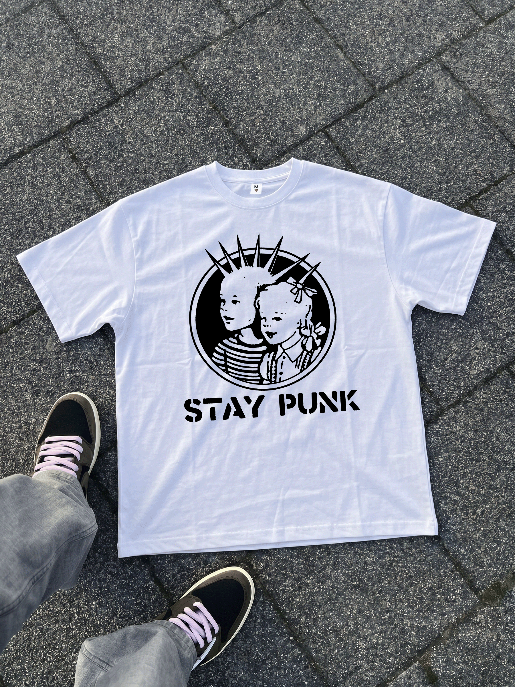 Белая футболка MICONIC унисекс оверсайз с панк-принтом Stay Punk - 
