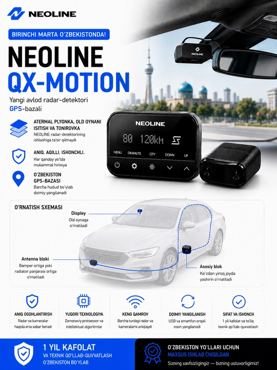 Neoline X-COP S700 radar-detektori, yashirin o‘rnatish, GPS,signaturali, O‘zbekiston uchun