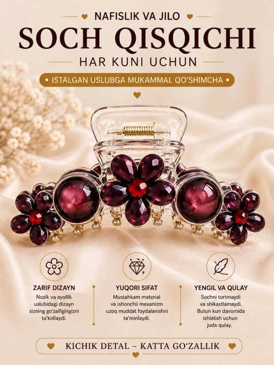 Ayollar uchun nafis soch qisqichi, zakolka, dekorativ kristalli va zamonaviy aksessuar