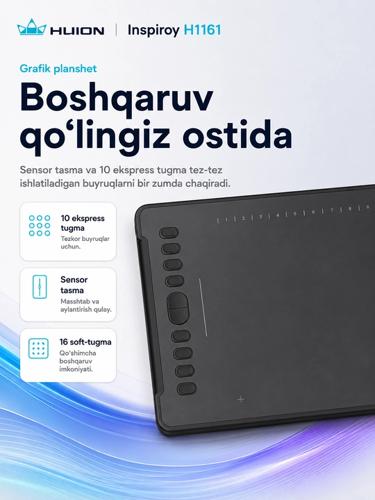 Grafik planshet Huion H1161, qora, H1161