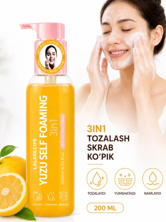 LALARECIPE Yuzu Self Foaming 3in1 yuz yuvish geli skrab va ko‘pik yuzu ekstrakti 200 ml - 