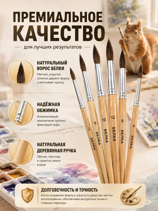 Цветные кисти для рисования, 6 штук