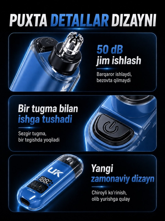 Portativ elektr burun trimmeri, LED displeyli, USB orqali quvvatlanadigan