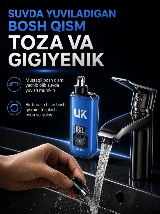 Portativ elektr burun trimmeri, LED displeyli, USB orqali quvvatlanadigan