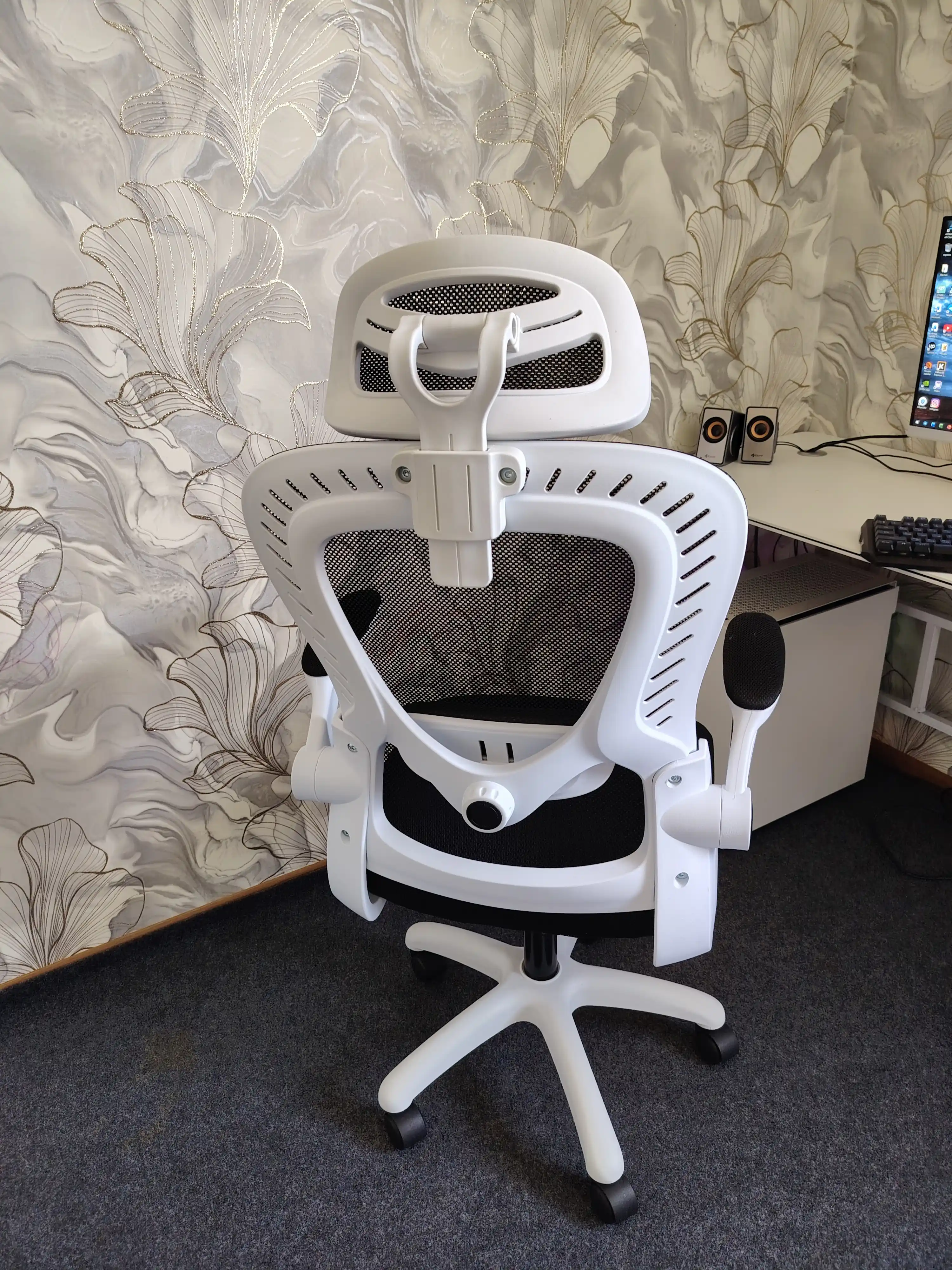 Ofis kreslosi, geymerlar uchun, ergonomik, sozlanadigan suyanchiq, bosh uchun taglik