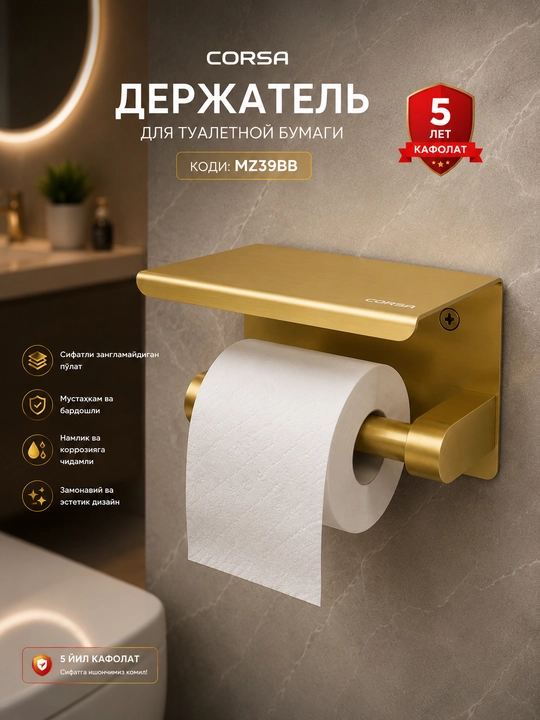 Hojatxona qog‘ozi uchun ushlagich, 5 yillik kafolat, CORSA Premium - 