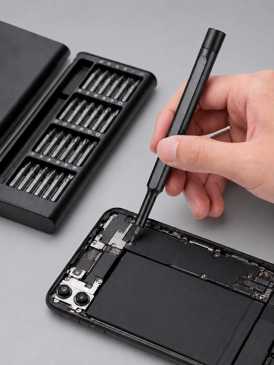 Elektronika uchun precision otvyortka to‘plami, turli bitlar va qulay g‘ilof bilan