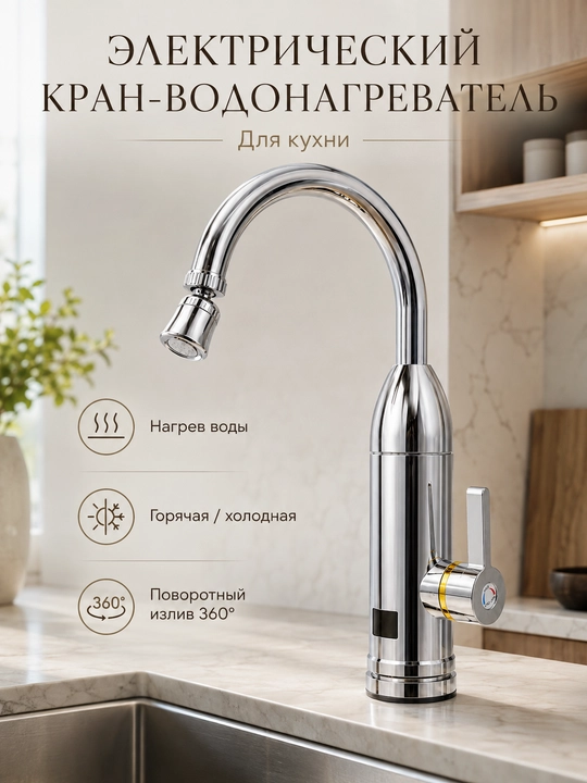 Электрический кран для нагрева воды, проточный водонагреватель с цифровым дисплеем