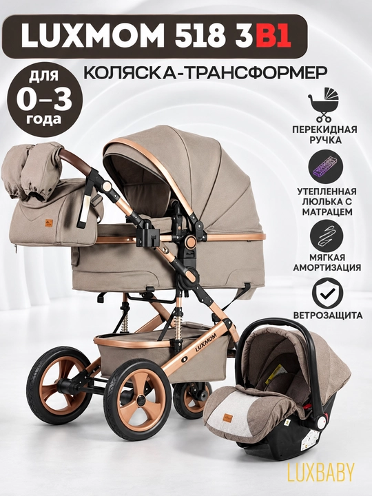Детская коляска luxmom 518 + C 3 в 1 , трансформер